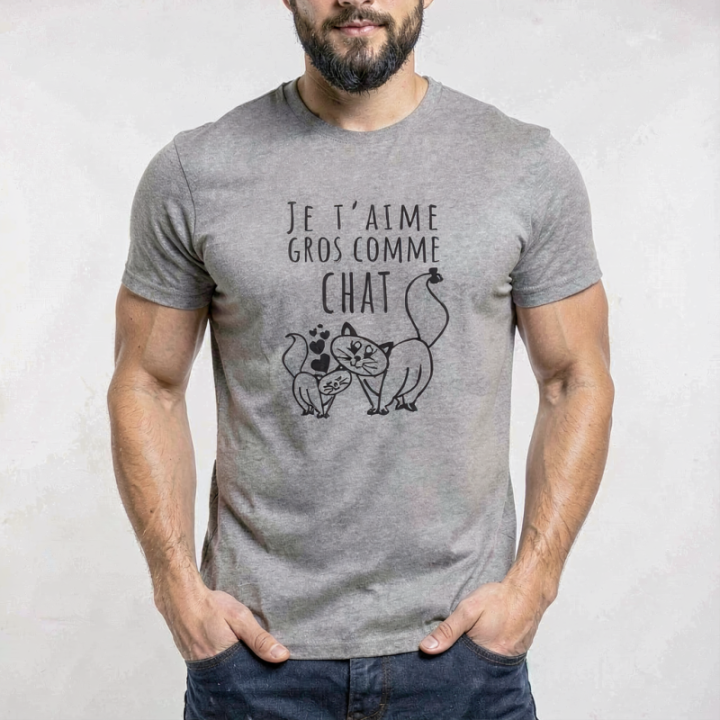 Tip Top Tshirt - T-shirt Homme Je t'aime gros comme chat - Made in France