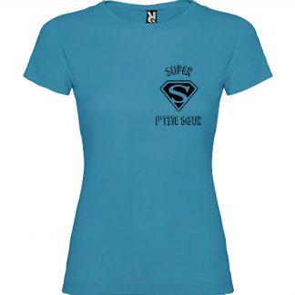 T-shirt Femme Super P'tite Sœur - Bleu