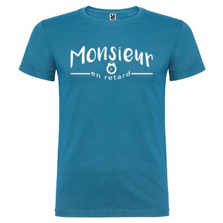 T-shirt Homme Monsieur en retard - Bleu